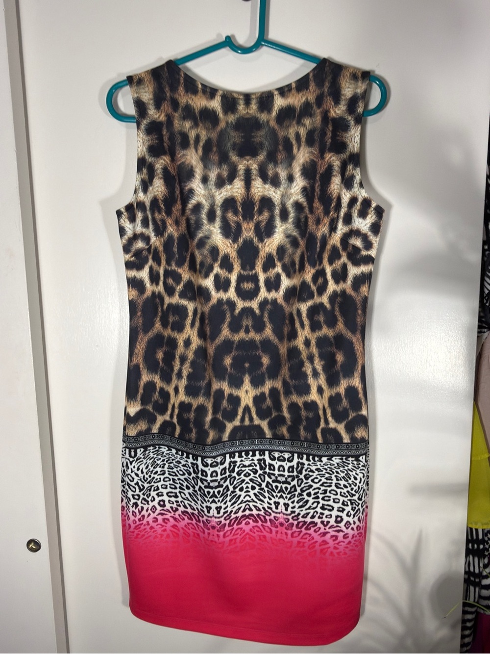 VENUS Leopard Print Shift Dress with Pink Ombre Hem XL